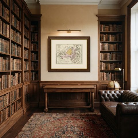 Interesting Old Map of the Nw Coast of America and the Ne Coast of Asia, ca.1772, shown framed in a room