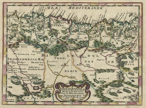 Copper-Engraved Map Showing the Algerian Coast of North Africa, Published 1683, close-up 1