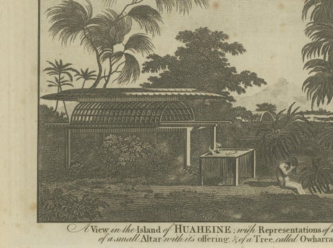 A View of the Ewharrano Eatua, or House of God, in Huahine from Cook's Voyages, close-up 1
