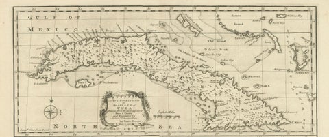Antique Map of Cuba & Hispaniola, Caribbean Sea Chart by Bowen, 1744, close-up 2