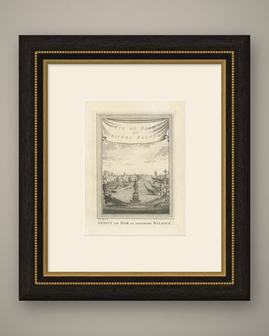 Antique Print of Siam and Various Vessels by Van Schley 'c.1750', shown framed