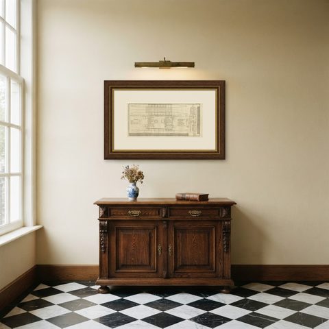 Old Drawing or Plan of a Proa of Amsterdam Island, Now Tongatapu, Tonga, 1803, shown framed in a room
