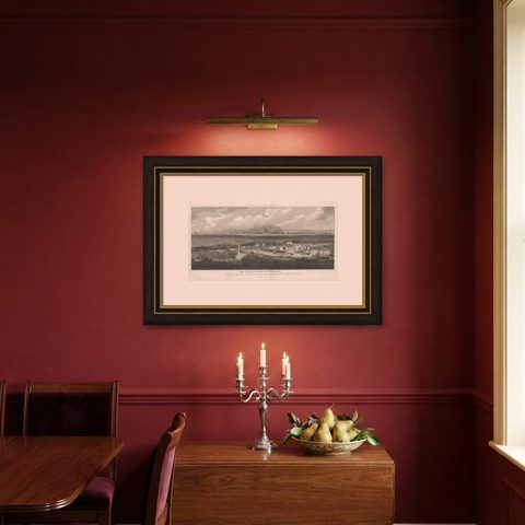 Rare City View of London and Westminster, Showing Many Battles Ships, 1804, shown framed on a wall