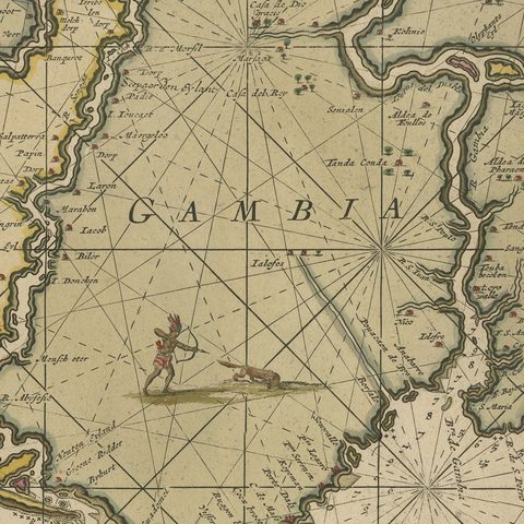 Orginal Antique Sea Chart of the Western Coast of Africa, circa 1697, close-up 1