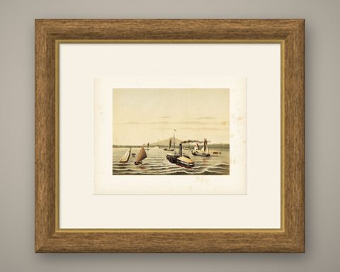 Antique Print of the Ciliwung Paddle Steamer in Tanjung Priok Harbour, Batavia, shown framed