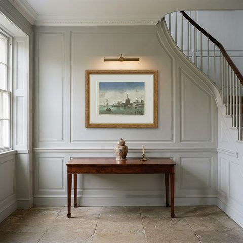 Original Hand-Colored Optica View of the Coast of Zeeland, The Netherlands, shown framed in a room