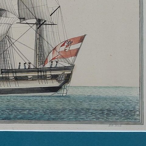 Antique Print of a Vessel 'c.1850', close-up 1