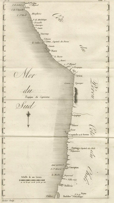 Antique Map of the Coast of Peru and Chile, Detailing Ports & Coastlines, c1760, close-up 4