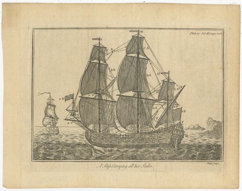 Set of 2 Antique Prints of Ships/Vessels by Pluche, 1750, view 2