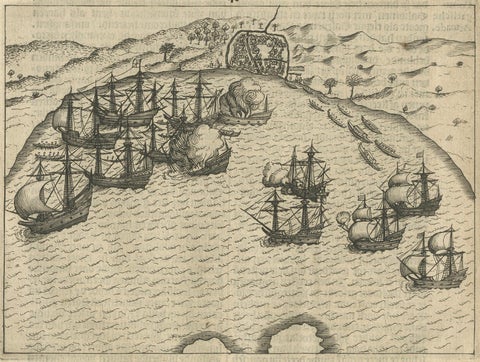 Dutch Fleet and Fortified Port City of Bantam, from History of Amsterdam, 1611, close-up 1