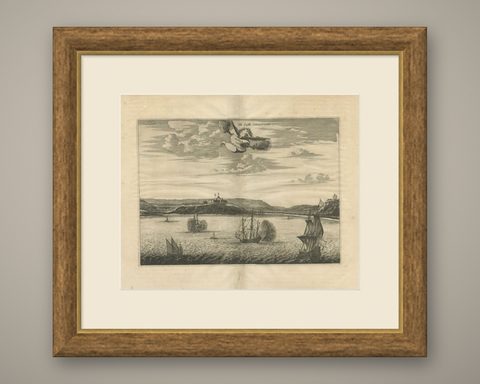 Antique Print of a Fort on the Gold Coast of Africa by Dapper, c.1670, shown framed