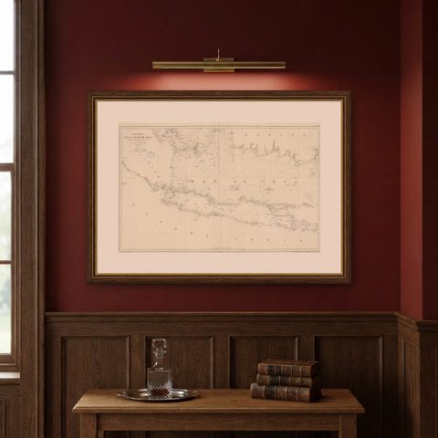Large Chart of the island and sea of Java, Indonesia, shown framed on a wall