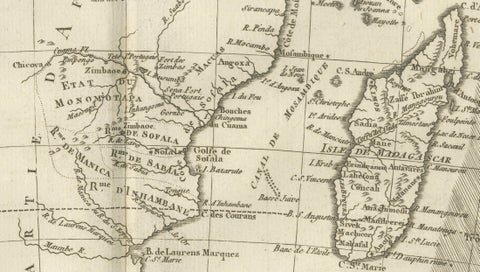 Mozambique Channel & Madagascar, Antique African Sea Chart, Bonne c1780, close-up 3