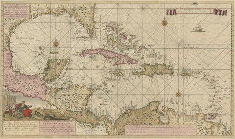 Engraving of a Map of Florida, the Gulf Coast, Caribbean & Central America, 1728, view 2