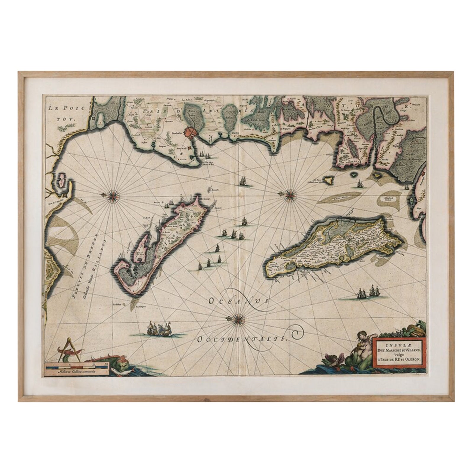 Blaeu Map of Île de Ré & Oléron, La Rochelle Coast France, c.1642