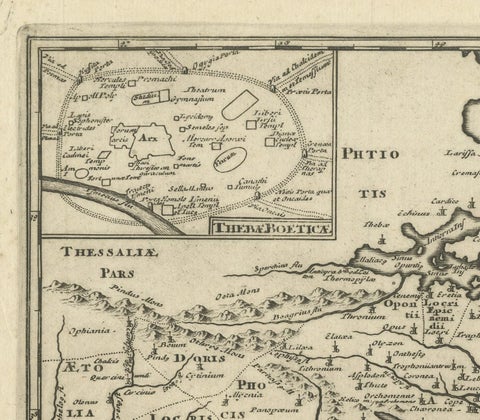 Original Antique Map of the Coast of Part of Greece, with Athens and Thebes, close-up 4