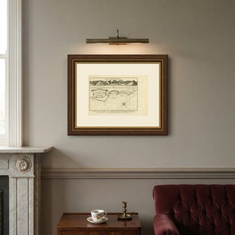 Antique Map of the Coast of Juan Fernandez by Van Schley, 1757, shown framed on a wall