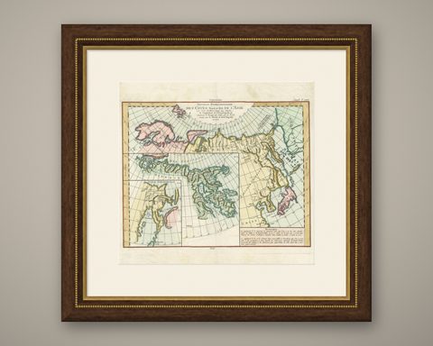 Antique Map of the North and East Coast of Asia by Vaugondy, circa 1750, shown framed