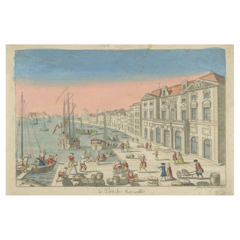 The Port of Marseille, 18th Century Hand-Colored Engraving by Daumont, Paris