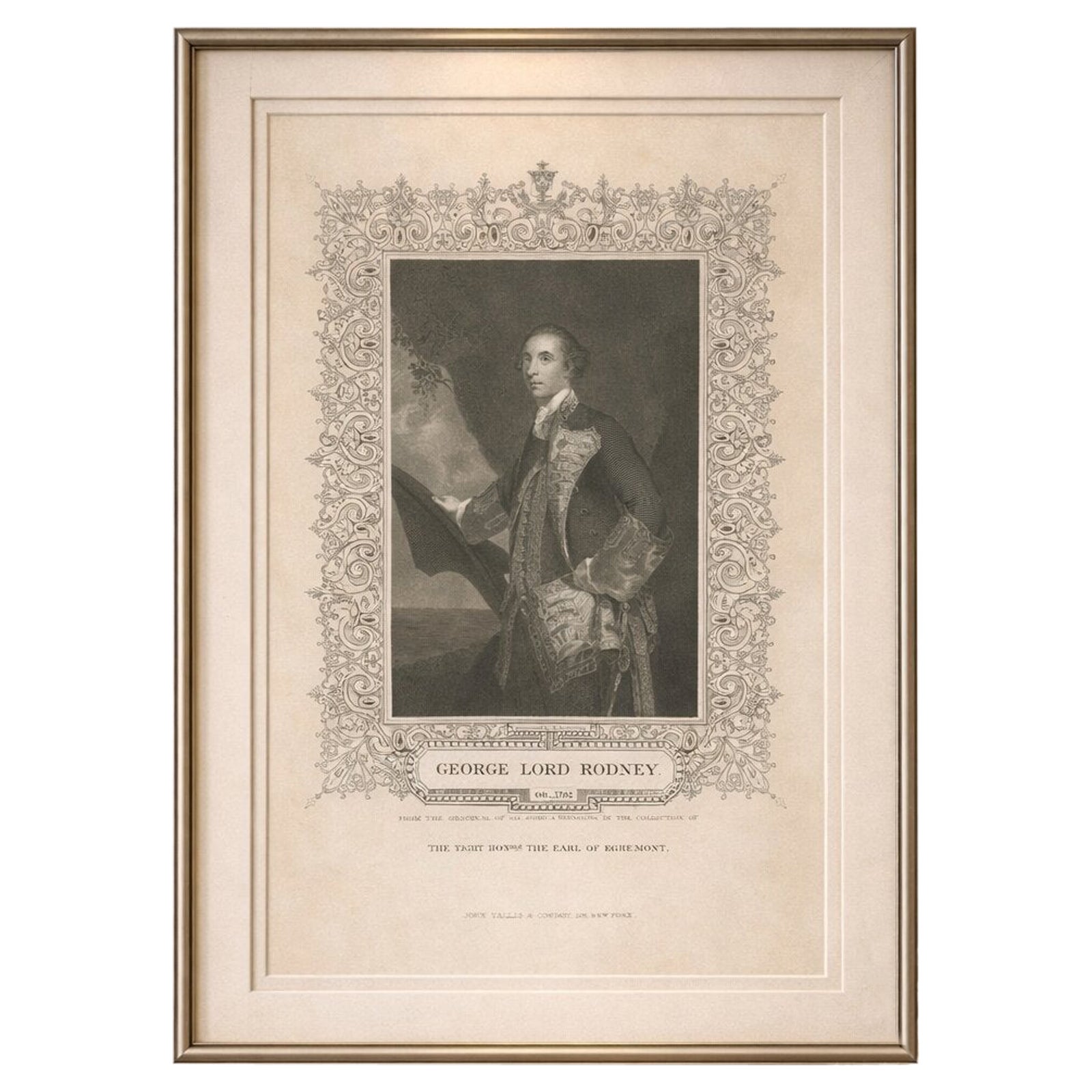 Antique Portrait Lord Rodney, British Naval Hero Engraving c.1850