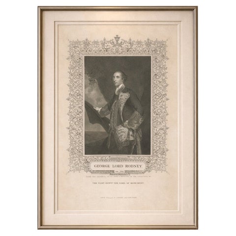 Antique Portrait Lord Rodney, British Naval Hero Engraving c.1850