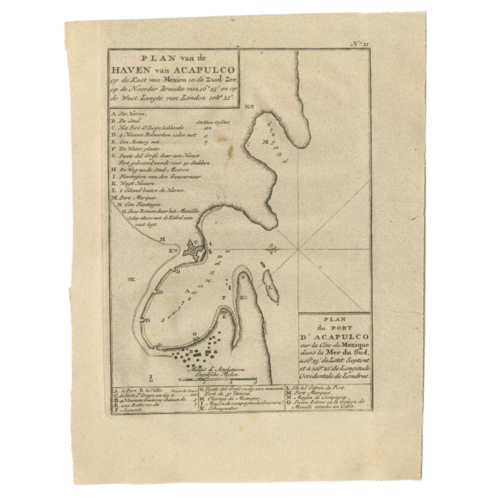 Antique Map of the Port of Acapulco in Mexico, 1749