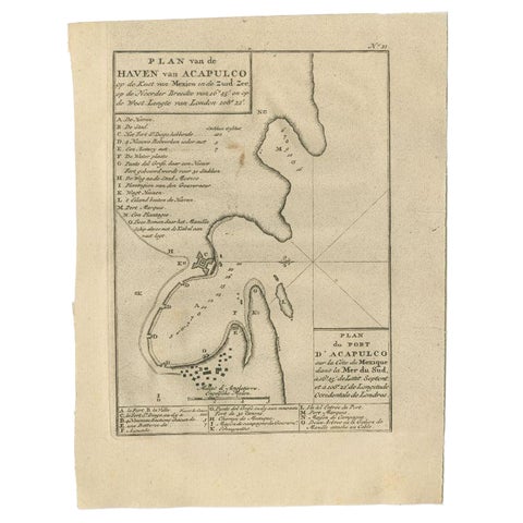 Antique Map of the Port of Acapulco in Mexico, 1749