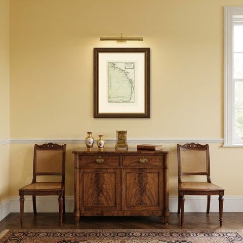 Antique Map of the Coast of France Between Brest and Bayonne, shown framed in a room