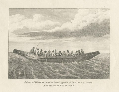 Antique Print of a Canoe of Chukotka, Tartary, 1800, close-up 1