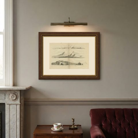Antique Print with Coastal Views of Kamchatka in The Russian Far East, c.1784, shown framed on a wall