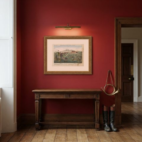 Antique Print of the Harbour of Batavia by Probst, c.1760, shown framed in a room