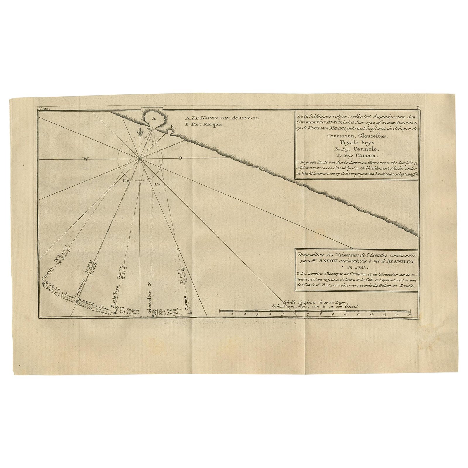 Antique Map of the Coast of Acapulco by Anson, 1749