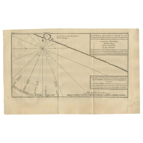 Antique Map of the Coast of Acapulco by Anson, 1749