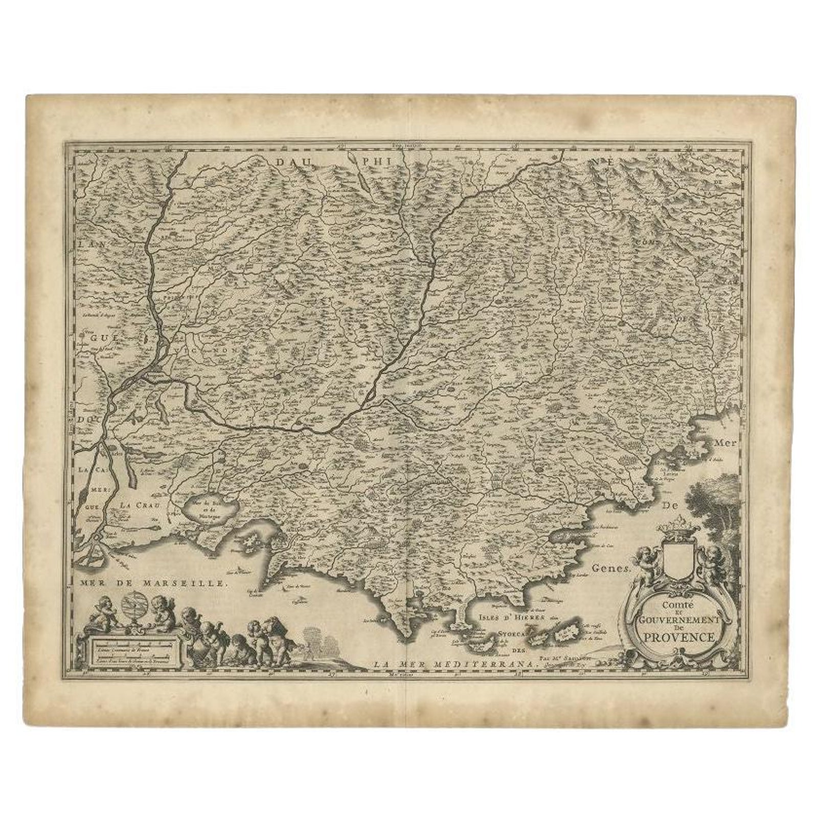 Original Antique Map of the Southern Coast of France by Janssonius, 1657