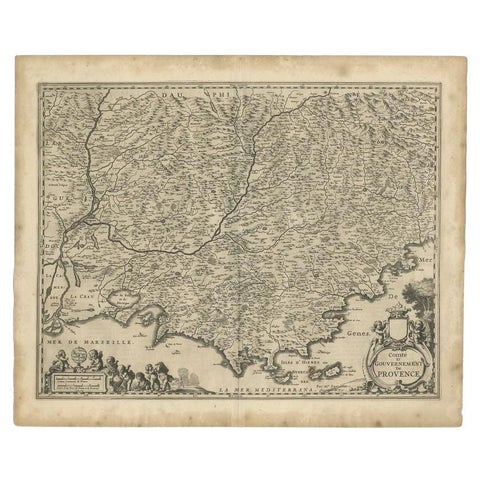 Original Antique Map of the Southern Coast of France by Janssonius, 1657
