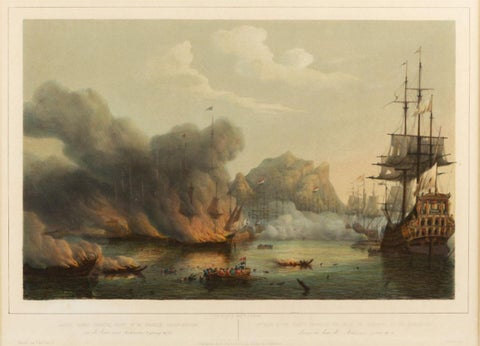 Naval Battle Lithographs in Frame– Etna and Palermo Engagements of 1676, Schotel, view 6
