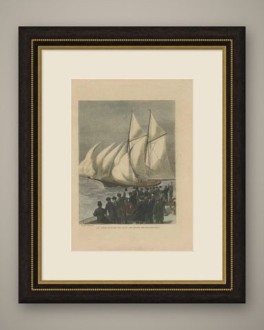 Antique Boat Print of the Sappho Rounding the Vectis by the Graphic, 1870, shown framed