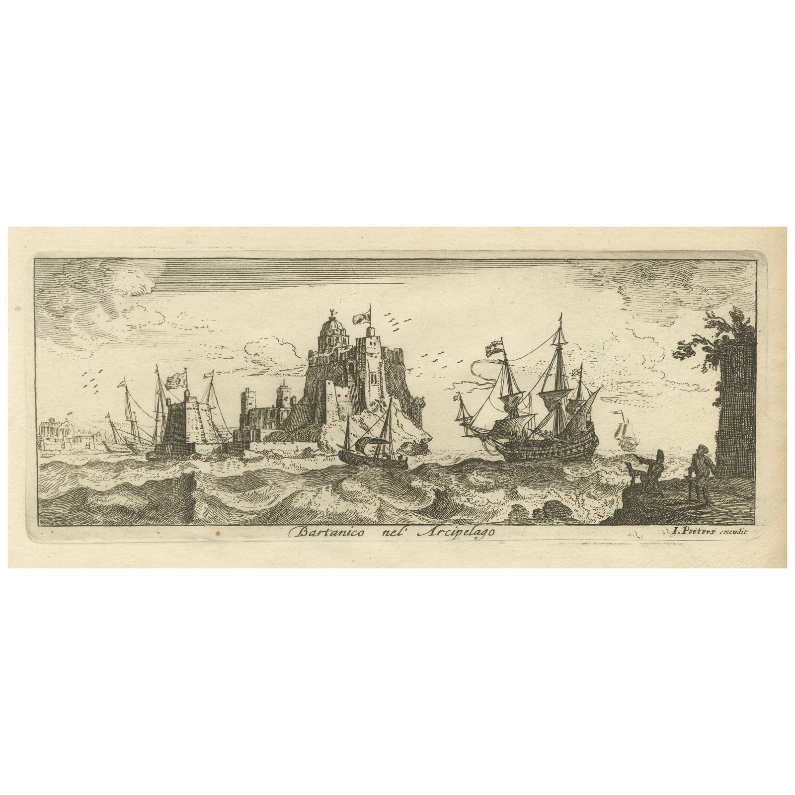 View of Bartanico in the Aegean Archipelago with Fortifications and Ships, 1680