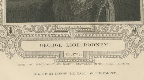 Antique Portrait Lord Rodney, British Naval Hero Engraving c.1850, close-up 5