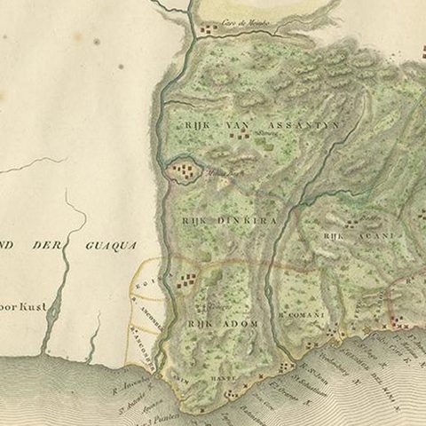 Antique Map of the Dutch Gold Coast in Africa by Van den Bosch '1818', close-up 1