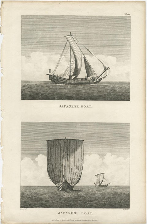 Antique Print of Two Japanese Vessels, 1799, view 2