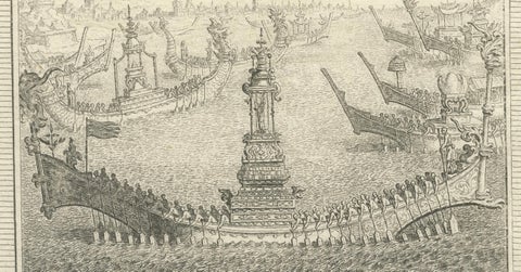 Antique Copperplate Print of Ayutthaya, 'View of Siam and Various Boats', 1751, close-up 5