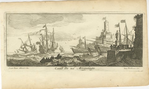 Maritime Scene in the Aegean Archipelago with Fortifications & Ships, circa 1680, view 2