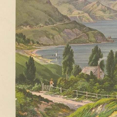 Antique Print of Lyttelton Harbour 'New Zealand' by Blatchley, circa 1877, close-up 1
