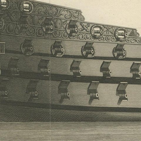 Antique Print with a Side View of the 'Royal Charles' Vessel by Newton '1796', close-up 1