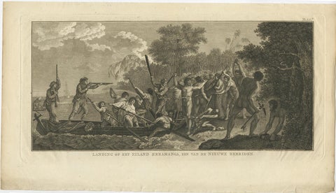 Capt. Cook Aiming His Gun Near Islands of the New Hebrides, Vanuatu, 1803, view 2