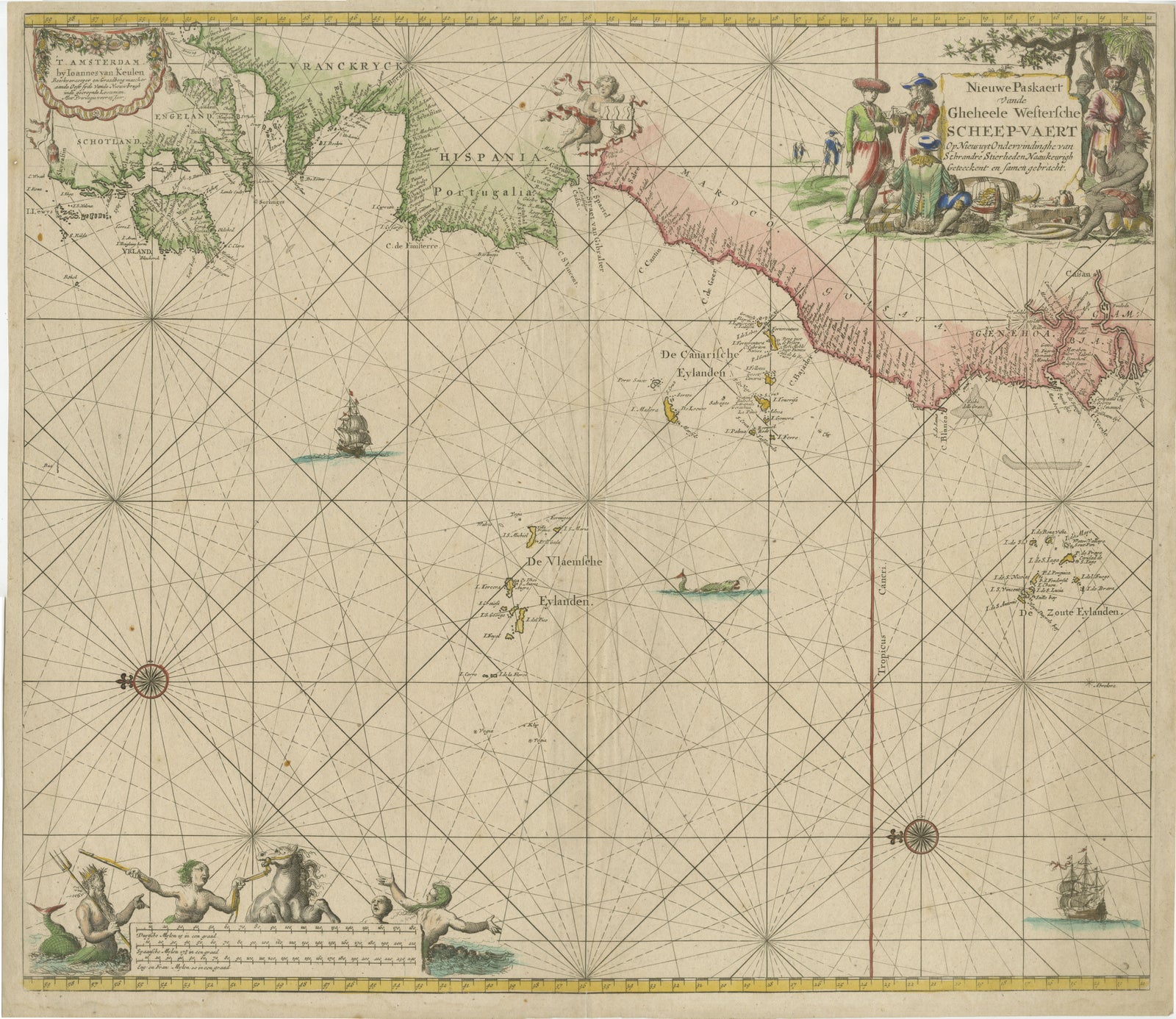 1717 Johannes Van Keulen Sea Chart of the Eastern Atlantic, Amsterdam to Gambia