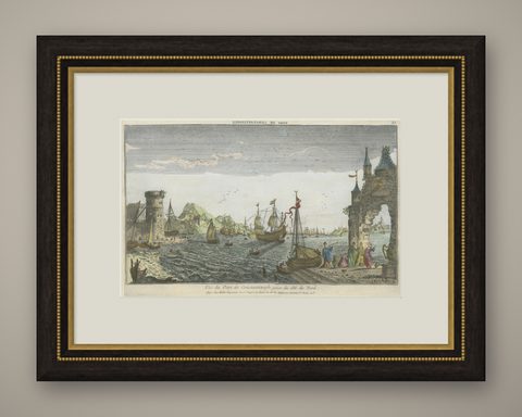 Constantinople Harbor Vue d’Optique by Jacques Chéreau, c.1760, shown framed