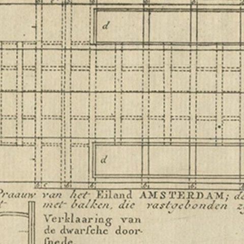 Old Drawing or Plan of a Proa of Amsterdam Island, Now Tongatapu, Tonga, 1803, close-up 2