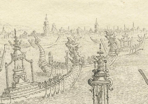 Antique Copperplate Print of Ayutthaya, 'View of Siam and Various Boats', 1751, close-up 3